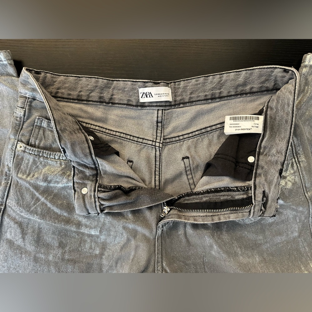 Zara Metallic Silver Boyfriend Jeans - Picture 4 of 7